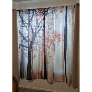 AMBESONNE Curtains Autumn Fall Leaves Scene Landscape View, 2 Panel Set 108 x 84
